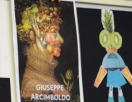 Kinderarbeit und Portrait/Kunstwerk von Arcimboldo als Druck